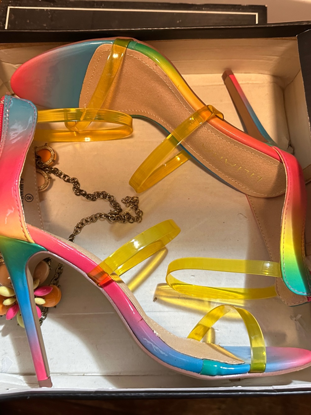 Rainbow Ombre Stiletto Heels with Yellow Straps